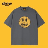 DREW Washed Retro Distressed Cracked Smiling Face Short Sleeve High Street Loose Cotton Couple Bottom T-shirt