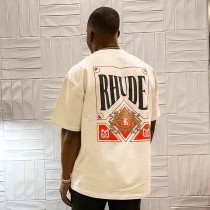 RHUDE Playing Card Round Neck Versatile Short Sleeve High Street American Couple Cotton Loose Men's and Women's T-shirt