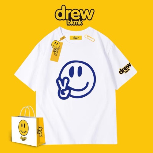 Drew Smiling Face Short Sleeve T-shirt Net Loose Simple Couple Smiling Face