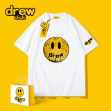 DREW Washed Retro Distressed Cracked Smiling Face Short Sleeve High Street Loose Cotton Couple Bottom T-shirt