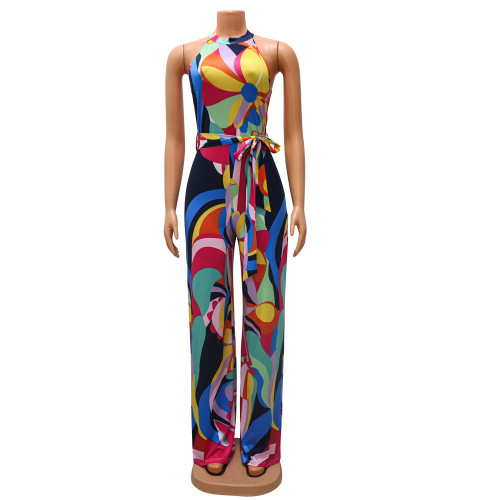 Women's printed sexy sleeveless strapless jumpsuit pants