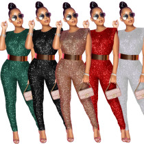 Fashionable sequins, sexy sleeveless jumpsuit for women without belts
