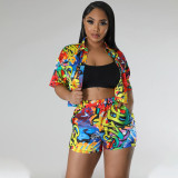 Women's printed fashion casual home short sleeved two-piece set