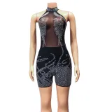 Women's Sexy Tight Mesh Perspective Hot Diamond jumpsuit