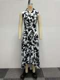 Slim Fit Fashion Print Pullover Sleeveless Ruffle Edge Waist Wrapped Dress