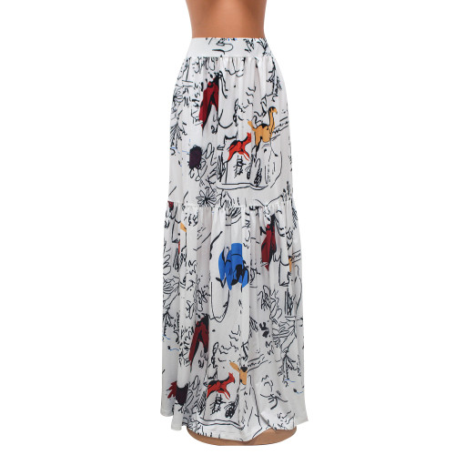 Women's fashion casual printed loose fitting half skirt with large swing skirt