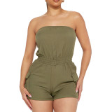 Sexy and Comfortable Solid Color Chest Wrapped Organ Pocket Jumpsuit