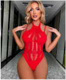 Sleeveless hollowed out and looped back, passionate and seductive bikini tight one piece mesh shirt