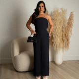 Women's sexy and comfortable pleated cloth wrap chest and swing leg wide leg jumpsuit