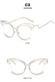 Folding Curved Cat's Eye Large Frame Hollow Flat Mirror 2023 New Metal Eye Frame Ins Concave Shape Anti Blue Light