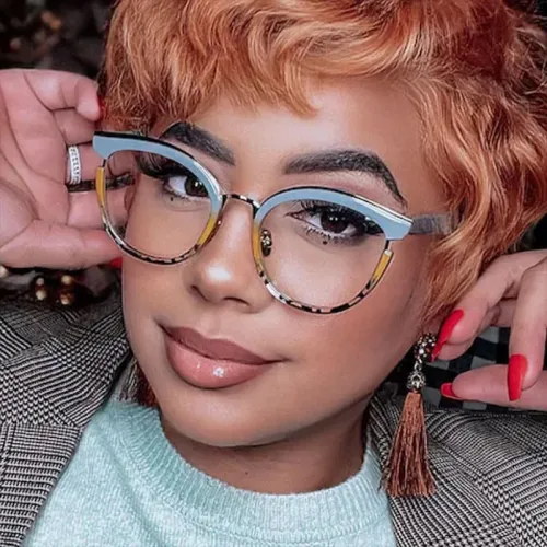 Cat's Eye Circular Flat Mirror TR90 Anti Blue Retro Eyeglass Frame Street Photo ins Trendy Glasses Frame