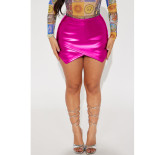 Fashionable solid color elastic gilded zipper cross over shorts and skirt pants