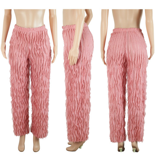 Wave pattern perspective high waisted wide leg pants