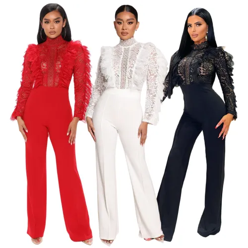 Autumn/Winter Lace Lace Tassel Pants Perspective Sexy jumpsuit