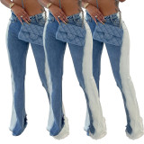 Stretch gradient color blocking micro flare buttocks sexy jeans
