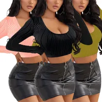 Square neck wavy elastic slim sexy top