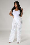 Wave pattern perspective high waisted wide leg pants