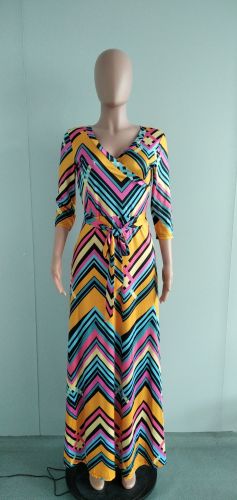 Women's sexy V-neck exquisitely printed large to floor dress