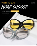 Large frame sunglasses, silver technology curved mirror