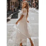 V-neck short sleeved lace dress for women