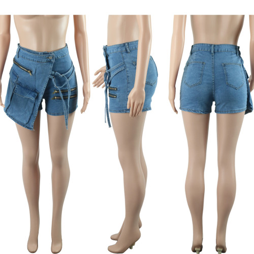 Women's Washable Personalized Street Work Trousers Zipper Multi Pocket Elastic Shorts