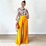 Women's draped loose and slim wide leg pants, solid color straight tube fashion casual pants