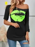 Off Shoulder Irregular Sleeve Length Fashion Slim Fit Top