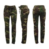 Fashion slim fitting camouflage printed distressed casual pants