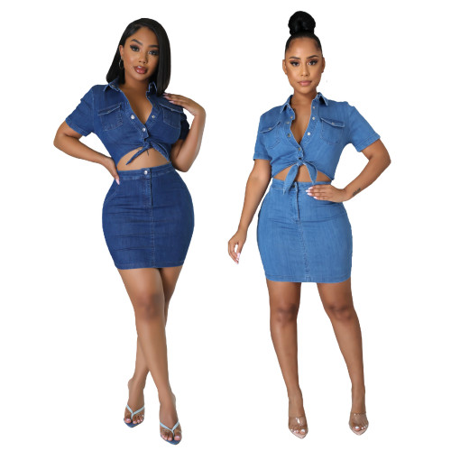 Sexy Slim Fit Denim Dress Wrap Hip Dress Nightclub Dress Half Body Dress