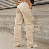 Solid color patch pocket zipper detachable leg casual workwear pants