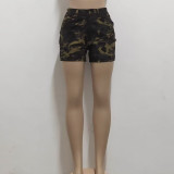 Fashionable slim fitting trend stretch camouflage denim shorts