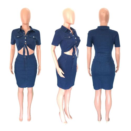 Sexy Slim Fit Denim Dress Wrap Hip Dress Nightclub Dress Half Body Dress