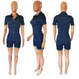 Fashion denim women's slim fitting personalized foldable denim jumpsuit