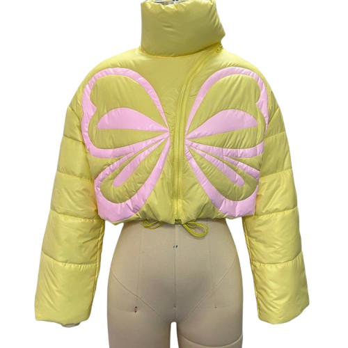 Standing collar cotton jacket, loose fitting and slim butterfly patchwork, lightweight and warm, niche personality jacket