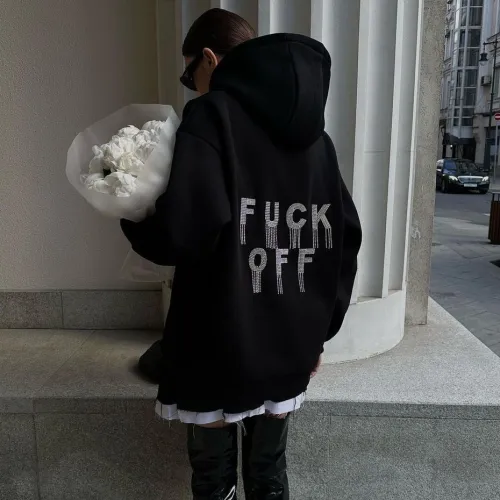 Fashion Loose Letter Hot Diamond Tassel Hooded Coat