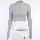 Zipper Half Open Collar Long Sleeve Top