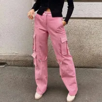 Loose Multi Pocket Workwear Pants American Vintage High Waist Straight Leg Casual Jeans