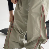 Contrast color zipper floor mop flared pants Thin loose casual wide leg straight leg pants