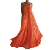 Orange V-neck Dress Large Strap Dress