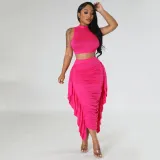 Women's sexy tight fitting tassel sleeveless two-piece dress set