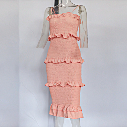 Elastic and tight patchwork dress with pleated straps for slimming fit and a slim bra strap dress