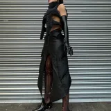 Punk style cotton shirt stand neck zipper sleeveless cotton filled short jacket