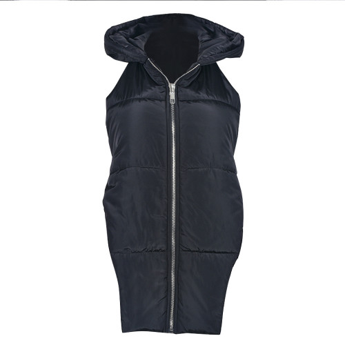 Hooded cotton vest zipper sleeveless lace up splash proof cotton jacket for women's outerwear