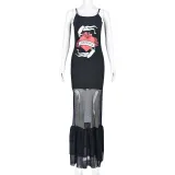 Sexy Slim Fit Strap Long Mesh Dress