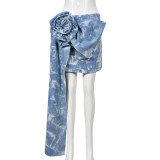 Tie dyed three-dimensional decorative wash denim skirt