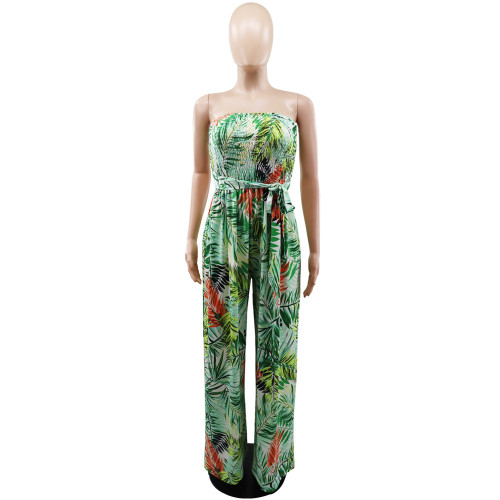 Painted and printed chest wrap waist up jumpsuit