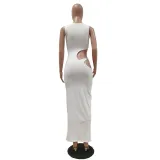 Casual solid color tight side opening open buttocks sleeveless dress