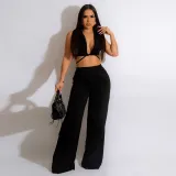 Sexy Slim Fit Lace Up Open Navel Suit Collar Set