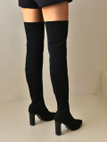 Pointed thick heeled knitted knee boots, oversized elastic wool socks, long boots
