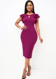 Sexy and fashionable white collar slim fitting solid color short sleeved women's dress